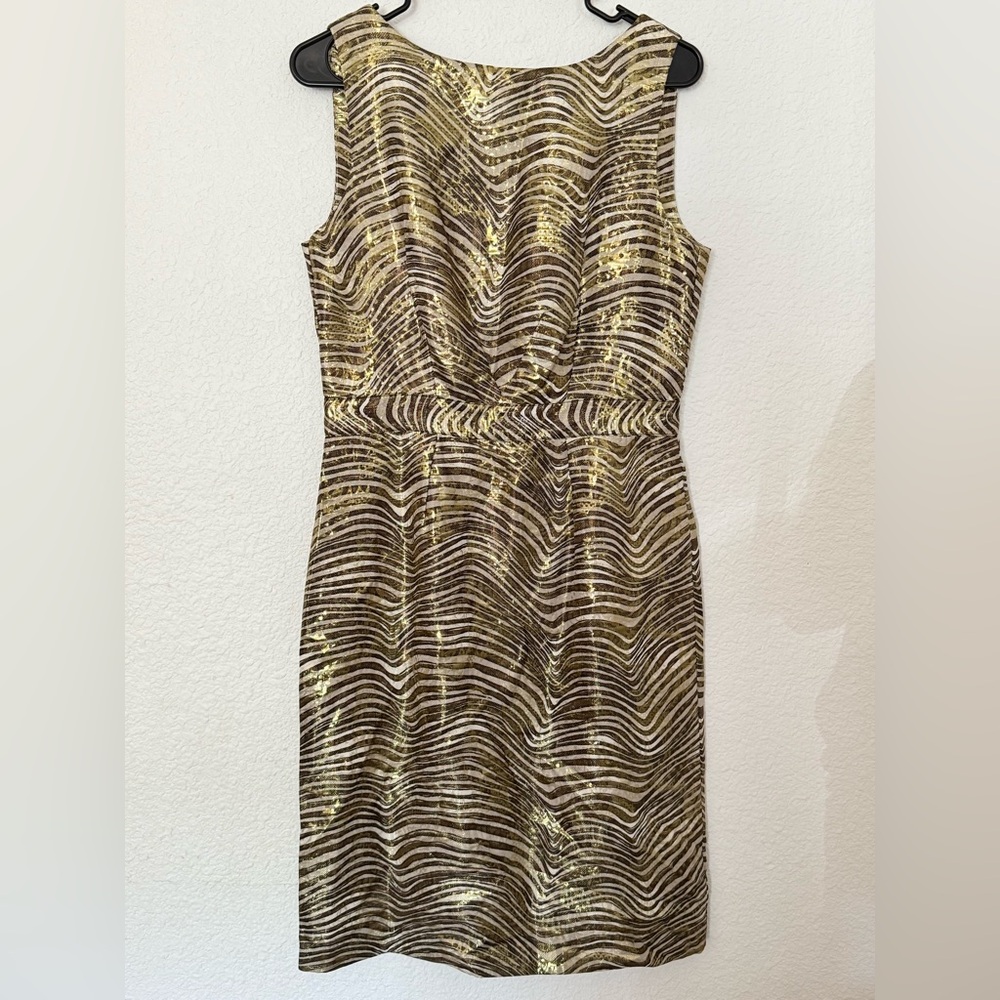 Tory Burch Silk Metallic gold Cocktail Dress sleeveless-size: 8
